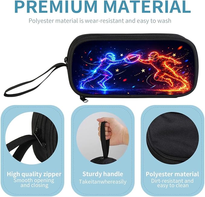 Firmiso Kids Pencil Case, Neon Football Clash Graphic, Large Capacity Double Zipper Pencil Pouch with Compartments, Durable Polyester School Supplies Organizer, Pen Case for Boys Girls Teens