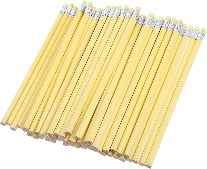 OSALADI 50pcs Yellow Triangular Wooden Lead Pencils with Erasers Pre-sharpened Pencils for School Classroom Writing Drawing and Preschoolers