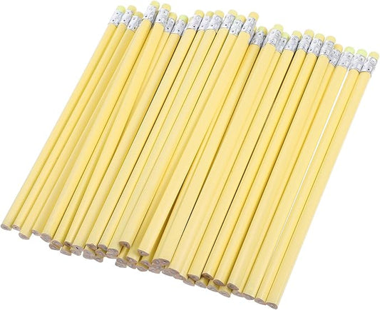 OSALADI 50pcs Yellow Triangular Wooden Lead Pencils with Erasers Pre-sharpened Pencils for School Classroom Writing Drawing and Preschoolers