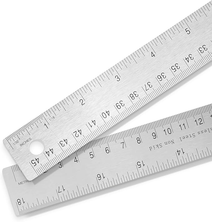 2 Pack Pacific Arc Stainless Steel 18 Inch Metal Ruler Non-Slip Cork Back, with Inch and Metric Graduations