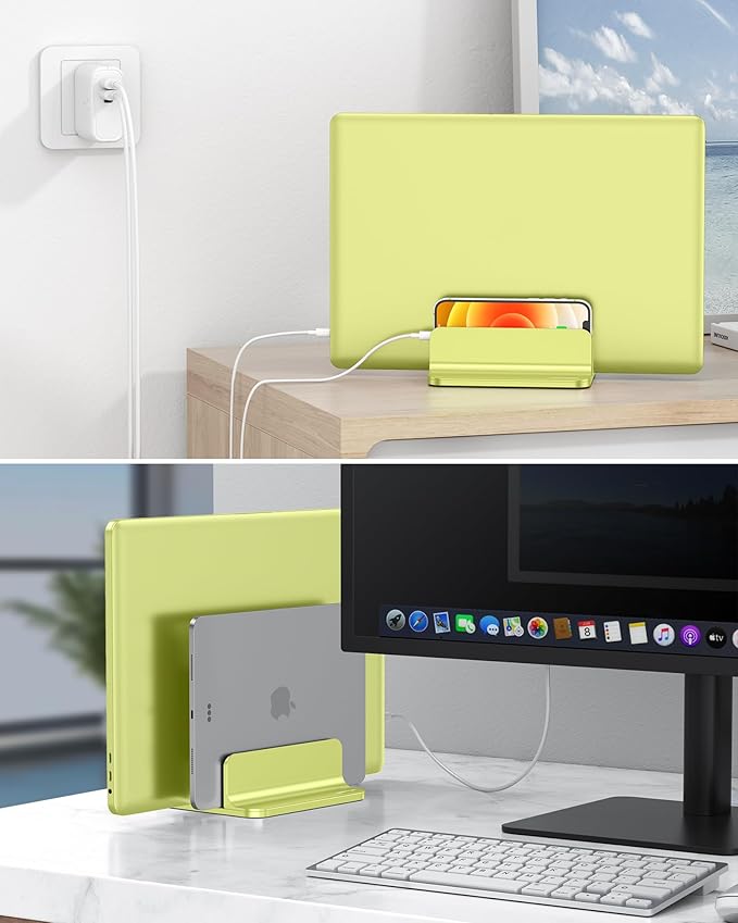 OMOTON Vertical Laptop Stand [Updated Double Version], Desktop Aluminum Mac Book Stand with Adjustable Dock Size, Fits All Mac Book, Surface, Chrome Book and Gaming Laptops (Up to 17.3 inch), (Green)