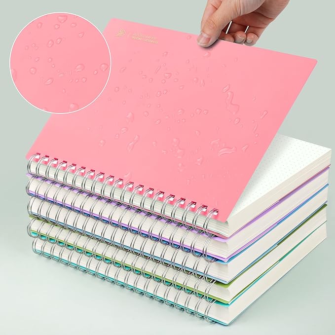 EMSHOI Dotted Journal Spiral Notebook, 300 Pages, B5 Large 7.48"x10.15", 100 GSM Thick Paper, Flexible Plastic Cover, 5mm Dot Grid Notebook for Journaling, Planning, Drawing, Writing, Pink
