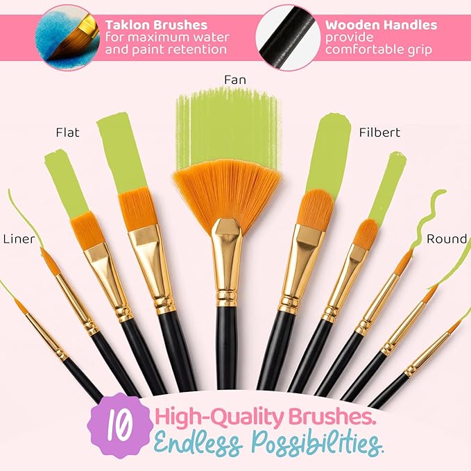 Chalkola Acrylic Paint Set for Adults & Kids - 56 Pcs Canvas Painting Kit with 32 Paints (22ml), 10 Brushes, 10 Canvases, Tabletop Easel, Palette, Knife - Professional Craft & Art Painting Supplies