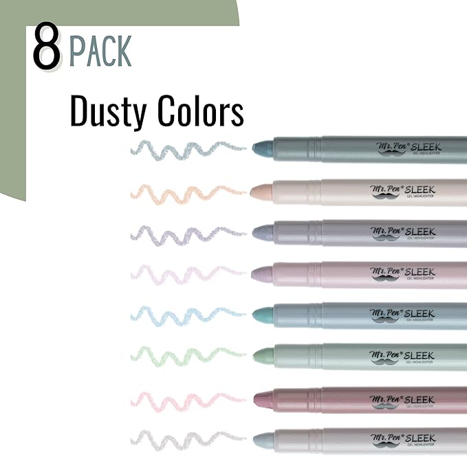Mr. Pen- No Bleed Gel Highlighters, Dusty Colors, 8 Pack, Bible Highlighters and Pens No Bleed, Bible Markers for Study, Journaling, School Supplies and Accessories