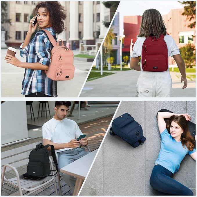 HanTrip 13 Inch Mini Small Travel Backpack Cary on For Women Men, Burgundy | 13L Capacity, Lots of Pockets, Padded Shoulder Strap, Lightweight, Water Resistant, Bookbag for College, Commuter, Work