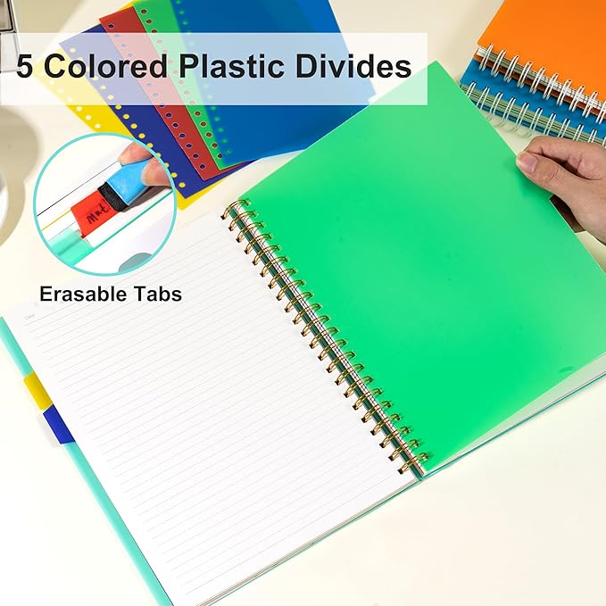 5 Subject Notebook 8.5 x 11 Large Spiral Notebook with Dividers 240 Pages Office Notebooks for Work Multi Subject Notebook with 5 Tabs Professional Organizer Notebooks for Note Taking School, Green