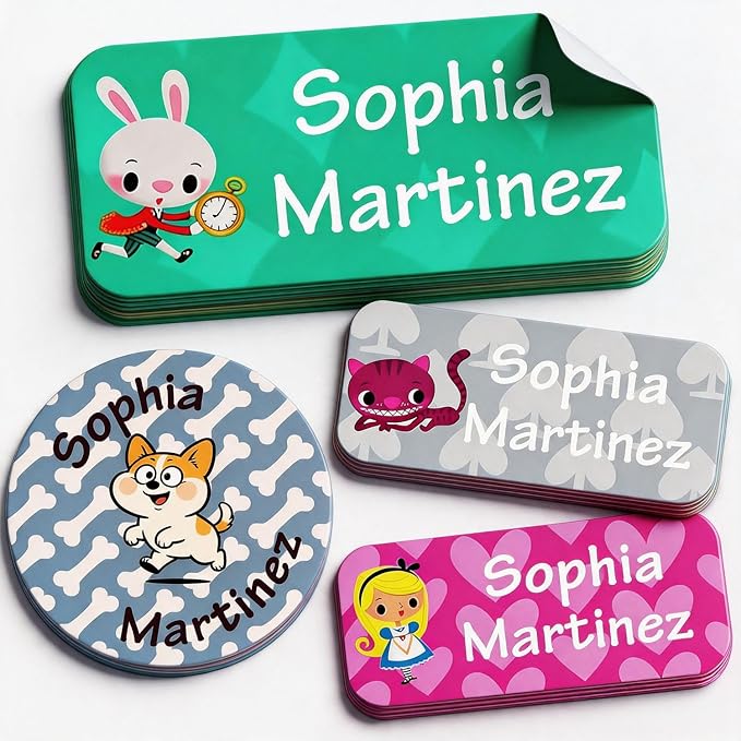 Waterproof Custom Name Stickers (135 Labels) - Personalized Daycare Labels for Clothing, Water Bottles, Lunch Boxes & School Supplies - Ideal for Camp & Daycare - No-Iron (Bunny Clockss)