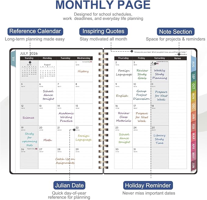 Planner 2026-2027, Academic Weekly and Monthly Calendar Planner, July 2026 - June 2027, Hardcover Spiral Agenda Book, School Supplies for Teacher Student - Letter Size(8.5" x 11")
