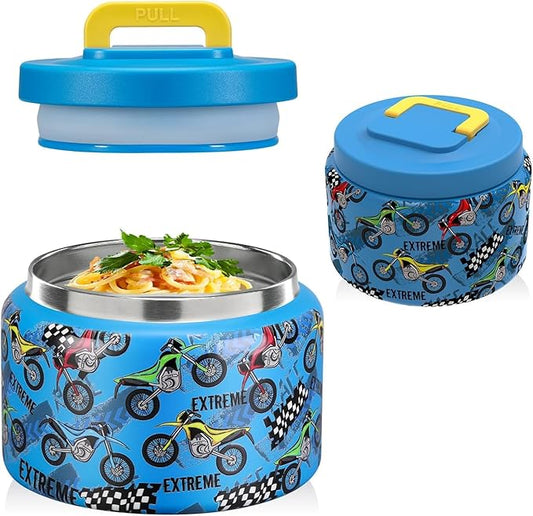JXXM 8 Oz Thermo Food Jar for Hot & Cold Food for Kids, Insulated Lunch Containers Hot Food Jar,Leak-Proof Vacuum Stainless Steel Wide Mouth Lunch Soup Thermo for School (BLUE-Locomotive)