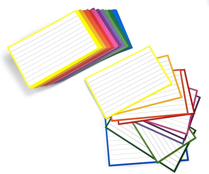 PPAPPAPPIYO 100 Pack 3x5 Ruled Index Cards, Extra Thick 260gsm White Cardstock, Colorful Borders with Ruled Front and Blank Back, Heavyweight Flash Cards for Study, Recipes, and Organization