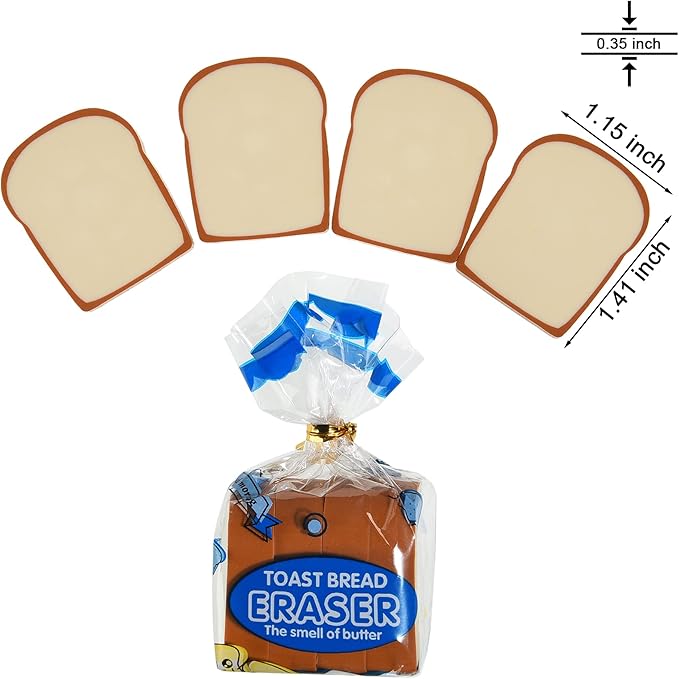 Bread Shaped Erasers for Kids - 16Pcs Mini Novelty Toast Bread Erasers Cute Fun Food Pencil Erasers for School Classroom Rewards Party Favors