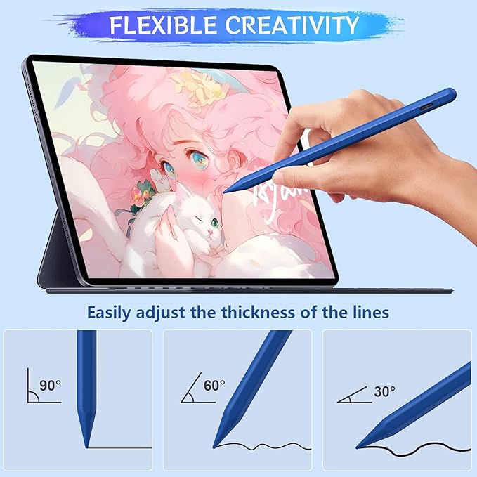 Stylus Pen for iPad A16/10th/9th Generation, 10Mins Fast Charge for Apple Pencil&iPad Pen, Compatible with iPad A16/10th/9th/8th/7th/6/Pro 13'' 11'' M4/12.9 inch/Air 11'' 13'' M3/M2/Mini 7/6/5, Blue