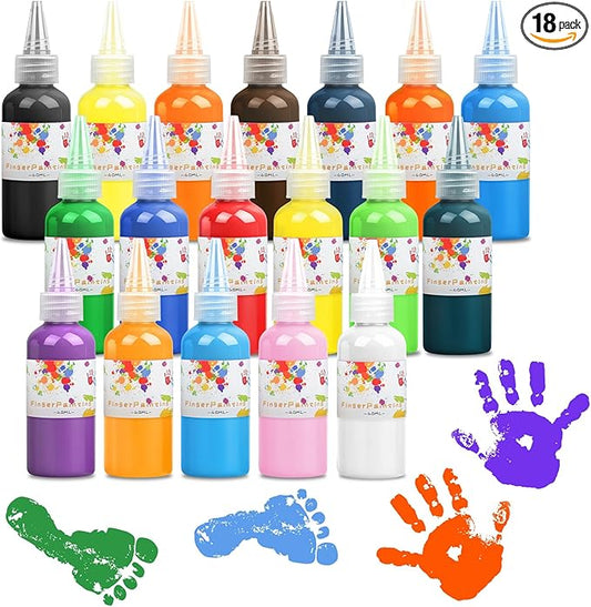 Washable Finger Paint 18 Colors Set Large Capacity (2.1fl oz/60ml) Non Toxic Finger Paints Art Painting Supplies for DIY Crafts Gifts Hand Painting