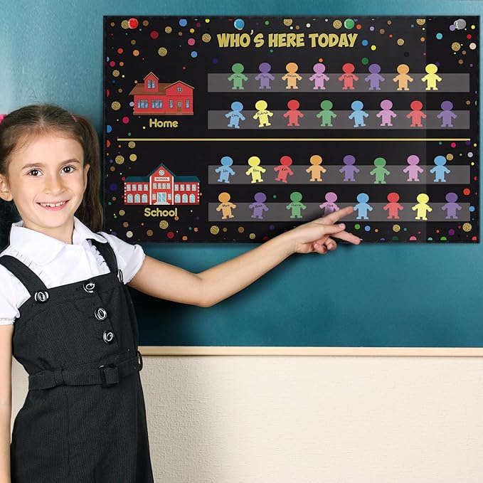 Jetec Confetti Classroom Attendance Chart Helping Hands Pocket Chart with 54 People Cards, Kid's Daily Schedule, Preschool Organization Management for Teachers