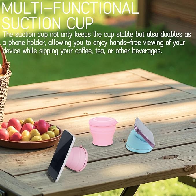 Tizee 2025 New Collapsible Cups for Traveling | Silicone Foldable Water Mug with Lid and Suction Cup | Portable 5 Oz,for Camping, Hiking, and Outdoors (Pink)