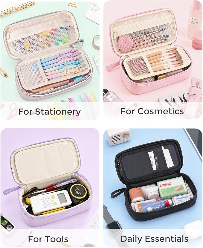 Four Candies Large Pencil Case, 5 Compartments Canvas Pen Organize | Big Capacity Pencil Pouch Bag for School Supplies, Portable Stationery Holder for Teen Girls Boy Men Women