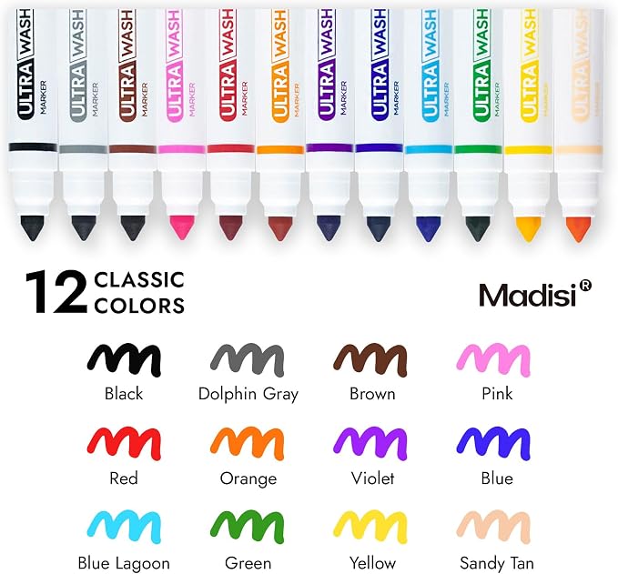 Madisi Ultra Washable Markers Bulk for Kids, 288 Pack, 12 Colors