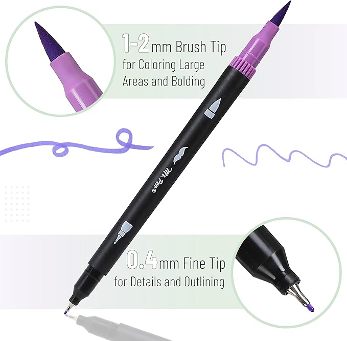 Mr. Pen- Dual Tip Brush Pens, 24 pcs, Assorted Color, Fine & Brush Tip Markers for Adult Coloring Markers for Adults