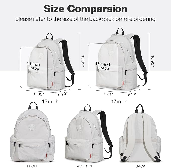 mixi 15 Inch Casual Travel Daypack, Lightweight Laptop Backpack, Light Gray | Ultra Light Backpack, Fits 14in Laptop, Water/Oil/Stain Resistant, Anti-Theft Pocket&Luggage Strap for College Work Hiking