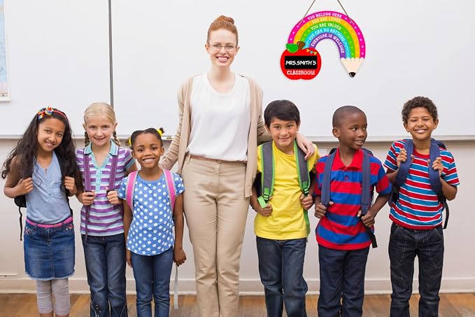 WaaHome Rainbow Welcome Sign for Classroom - 11"x14" Personalized Door Decoration - Back to School, Welcome to Our Classroom Sign