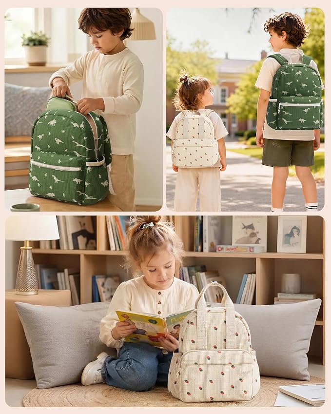 Corduroy Kids Backpack for Boys Girls Ages 5-8 | 15 Inch Water-Resistant Lightweight School Bookbag for kindergarten and Elementary, 1st-3rd grade(Large,Black&White Check)