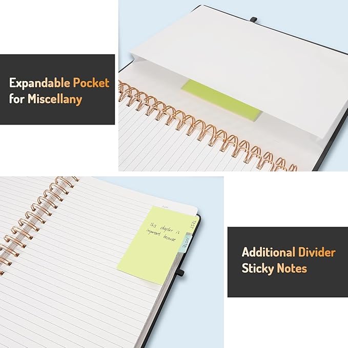 Forvencer Lined Spiral Journal Notebook with 300 Numbered Pages, B5 College Ruled Thick Journals for Writing with 100GSM Paper, Hardcover Notebooks with Contents for Work, School, Women Men, Blue