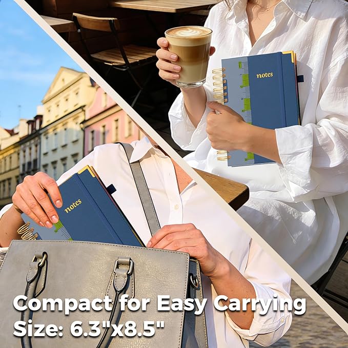 XYark A5 Hardcover Spiral Notebook, 6.3"x8.5" College Ruled Notebooks with Removable Divider Tab & Ruler, 5 Subject Notebook 300 Pages, Small Lined Journal for Women Men School Work Office, Noble Blue