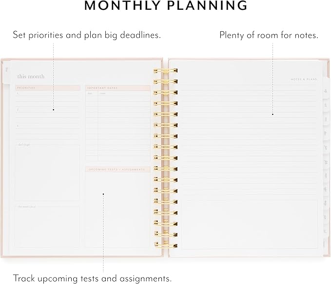 Sugar Paper 2025-2026 Signature Spiral Student Planner, Weekly and Monthly, August 2025 to July 2026, School, College & Student Planner, 12 Month, 7.5" x 9.25", Blush