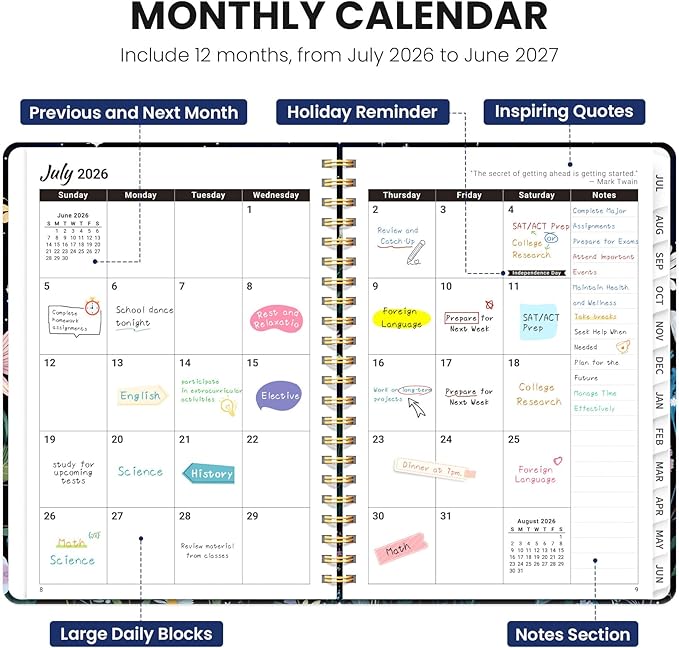 Planner 2026-2027, Hardcover Monthly and Weekly Academic Planner July 2026 - June 2027, Teacher and Student Calendar Agenda Book with Tabs, A4 (8.5" x 11"), Ideal for School and Office, Celestial
