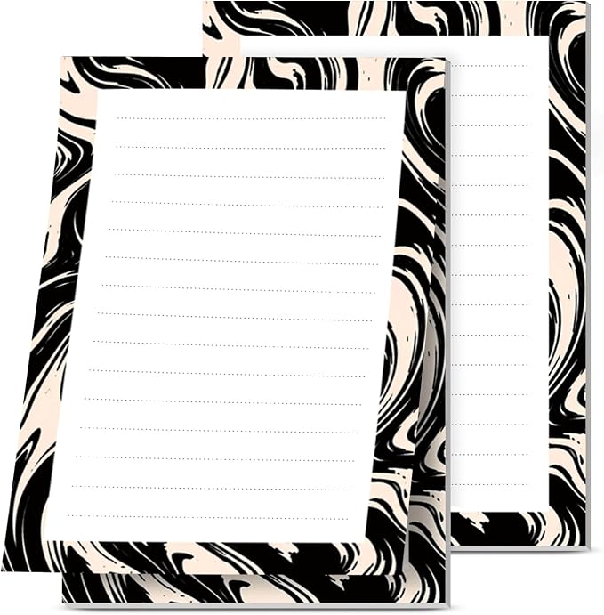 Lined Sticky Notes 4x6 in, 2 Pack Large Cute Notepads with Lines, Bright Post Memo Note Pads Big Rectangular Sticky Notes for Office Black White Curve Line