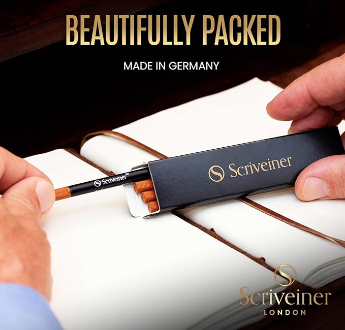 Scriveiner Rollerball Refill Blue Fine - 4 Rollerball Refills Designed for Scriveiner Pens - Safety Ceramic Non Dry Roller Pen Refill F - Schmidt 888 Size – Made in Germany