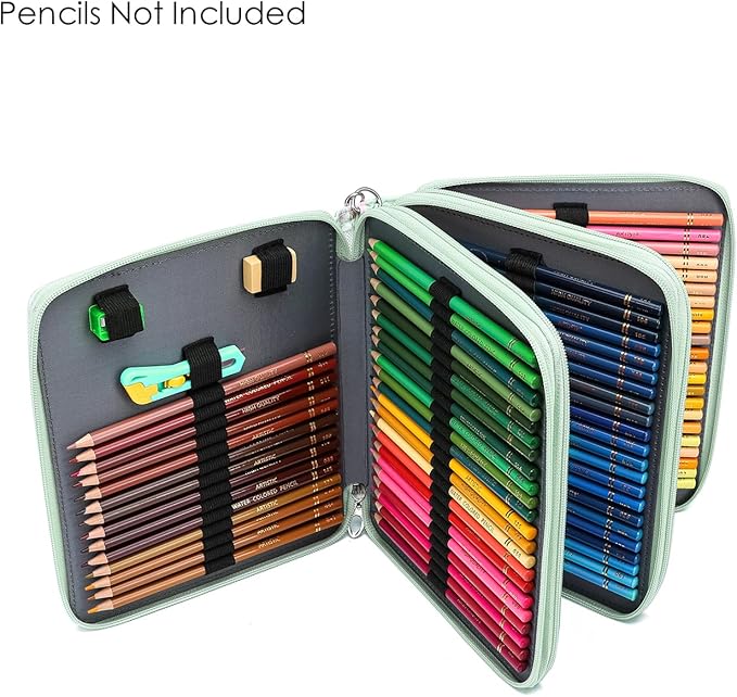 YOUNGCOL 120 Slots Colored Pencil Case Color Pencil Organizer Storage Large Capacity Pencil Case (Green + Sunflower)
