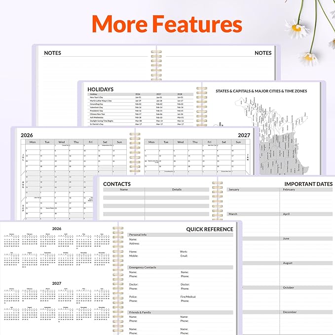 SUNEE Academic Planner 2026-2027 – Weekly & Monthly Planner, July 2026 to June 2027, 8.5"x11", Thick Paper, Tabs, Pockets, Bookmark, Spiral-Bound, Student Teacher Organizer, Purple