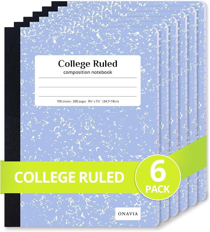 ONAVIA Composition Notebook College Ruled 6 Pack, 200 Pages, Cornflower