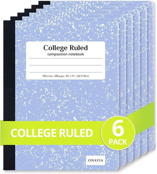 ONAVIA Composition Notebook College Ruled 6 Pack, 200 Pages, Cornflower