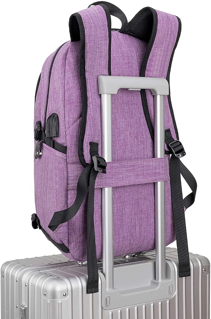 Tzowla Travel Laptop Backpack Water Resistant Anti-Theft Bag with Giant Tumbler Holder Pocket and Lock 17.3 Inch Computer Business Backpacks for Women Men Work College Gift,Casual Daypack(Purple)