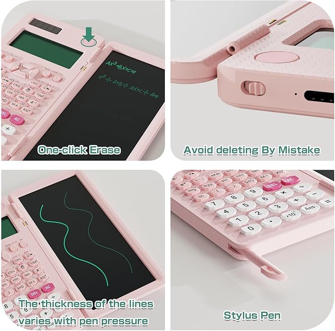 Rechargeable Scientific Calculators for Students, Pink 991ES MAX Foldable Science Calculator with Notepad 417 Function Solar Energy Science Calculators for Middle and High School Supplies (Pink)