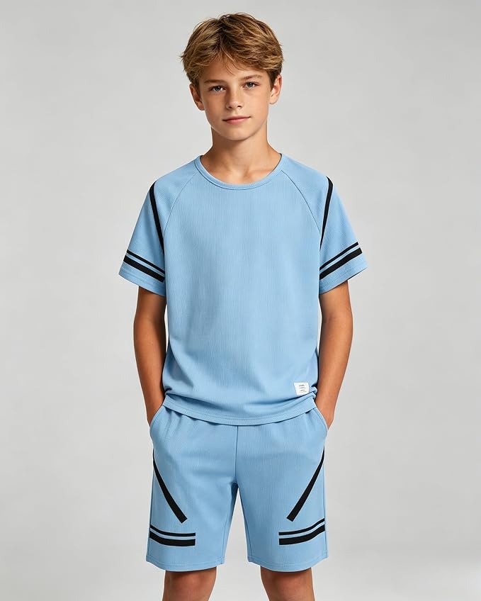 Cakaner Tween Boys Clothes Summer Simple Print T-Shirt And Shorts Set 2 Pieces Teen Trendy Outfits Size 7-14 Year