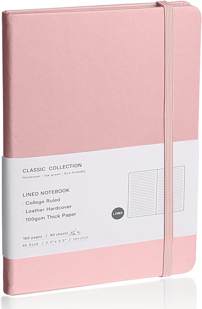 Lined Journal Notebook – Hardcover Notebook for Men & Women – Journals for Writing, Work, School, Home & Daily Notes, 160 Pages – Medium A5, 5.7"x8", 100 gsm Thick Paper (Pink)
