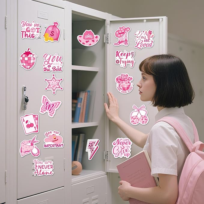 Wxiben Pink Inspirational Refrigerator Magnet - 20 Pcs Motivational Locker Magnets for Girls Mental Health Encouragement Fridge Magnetic Stickers for Home Office Kitchen Whiteboard Decor