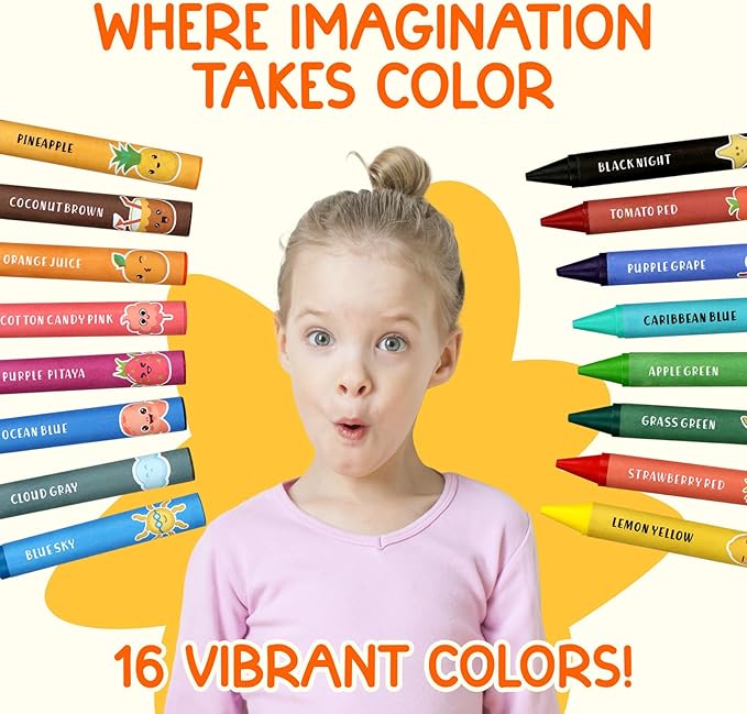 TinyGeeks Jumbo Crayons (16 Colors) – Non-Toxic, Washable, Easy-to-Hold Art Supplies for Toddlers and Kids – Perfect for Travel, Learning, and Creative Play