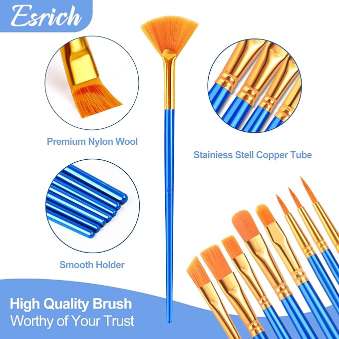 ESRICH 40pack/480pcs Paint Brushes, Nylon Hair Paint Brushes Set Round-Pointed Tip Paint Brush for Acrylic Painting,Watercolor Oil Miniature Painting Kits,Paint Brush for Kids Adult Arts Supplies