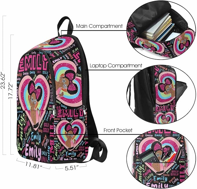 M YESCUSTOM Personalized School Backpack for Girls Kids Heart Rainbow Backpack with Lunch Box Lightweight Preschool Elementary Girls BookBags Set, Travel Daypack Shoulder Bag for Teenager