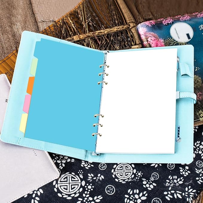 A5 Blank Paper Refill - 6 Hole Planner Inserts for A5 Binder, 200 Pages 6 Ring Loose Leaf Blank Paper with 5 Colorful Binder Dividers, 5.8" x 8.5"