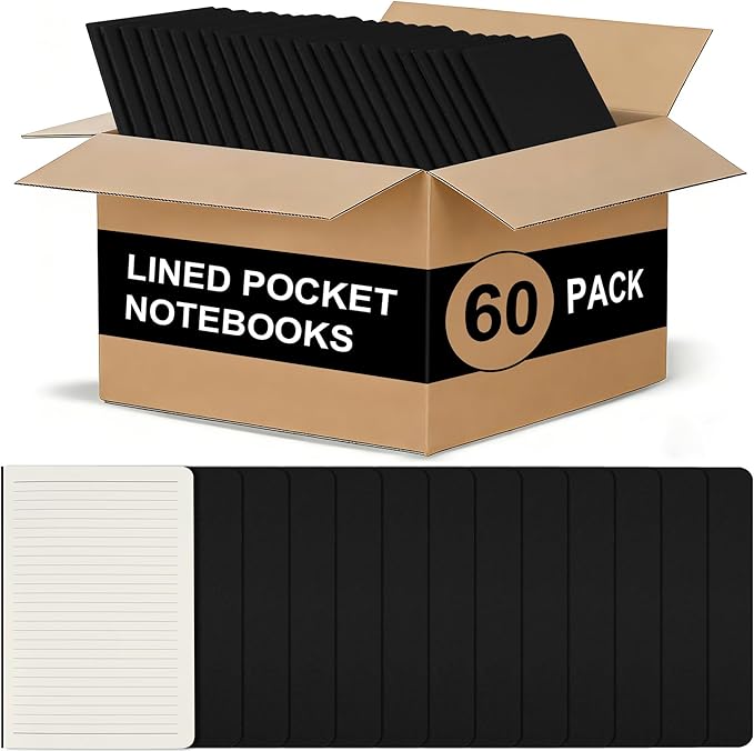 ZCZN 60 Pack Kraft Pocket Notebooks Bulk, 3.5 X 5.5 Inches Lined Paper Journaling Notebooks, 30 Sheets/60 Pages, Mini Journal Notebooks for Work, Writing, Traveler Memo Notepad(Black Cover)
