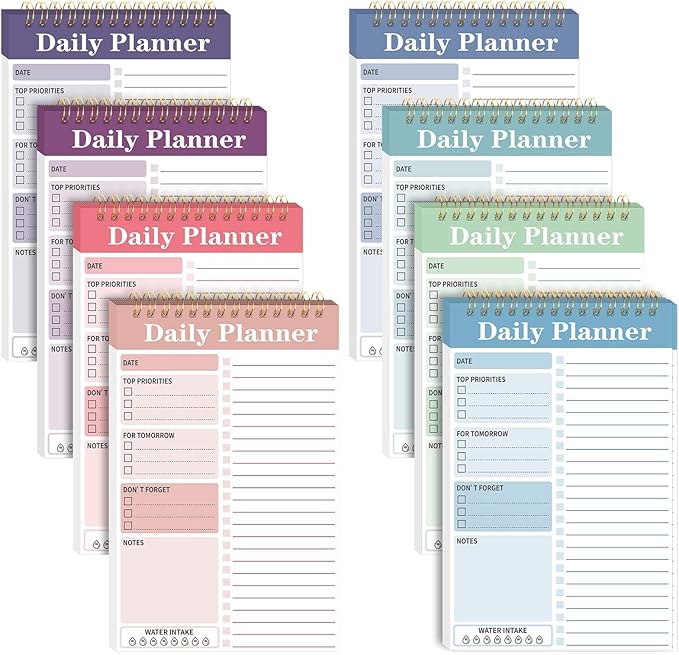 8 Pack To Do List Notepad 25 Page Undated Daily Planner Notepad To Do List Notebook Spiral Waterproof with Task Checklist for Home Office School Supplie Schedule Work(7.8 x 5.2 Inch,Cute Color)