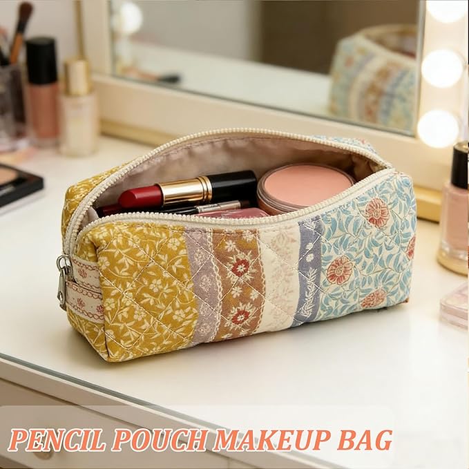 Pencil Pouch Cute Pencil Case Office Storage Bag Holder Box Organizer Aesthetic Bow Flower Pattern Makeup Pouch Cosmetic Bag for Women Girls (CLASSIC)