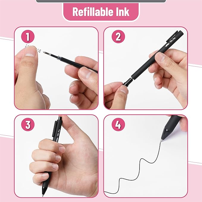Mr. Pen- Retractable Gel Pens, 8 Pack, Black Ink, Black Barrels, Fine Point 0.5 mm, Fast Dry, Smooth Writing, Cute Pens for Drawing, Writing Planner and School Supplies