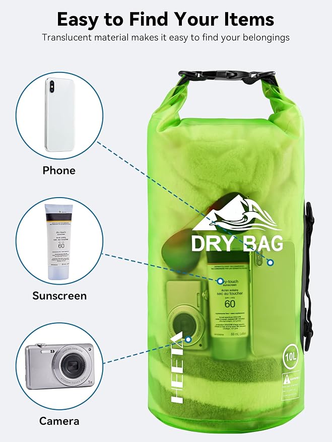 HEETA Dry Bag Waterproof Backpack with Phone Case 5L/10L/20L/30L/40L | Roll Top Lightweight Dry Storage Bag for Women Men, Travel Boating Kayaking Paddle Board Camping Beach Essentials Accessories