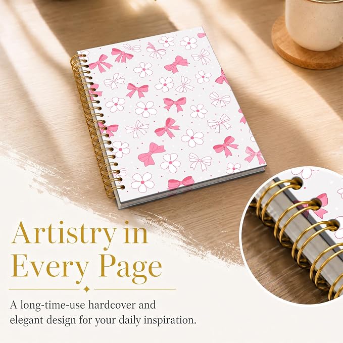 ATJFKIXL Cute Spiral Journal Notebook, A5 120 Page College Ruled Wirebound Notebook, Soft Cover for Students Office Notes and Planning - Pink Bow Daisy